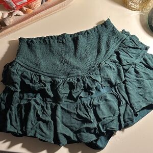 Elegant Green Ruffled Mini Skort